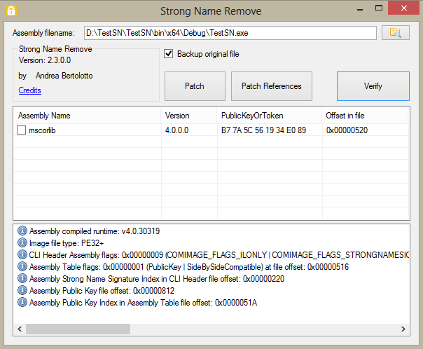 Strong Name Remove application screenshot