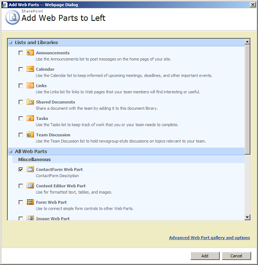 Adding the Web Part to SharePoint