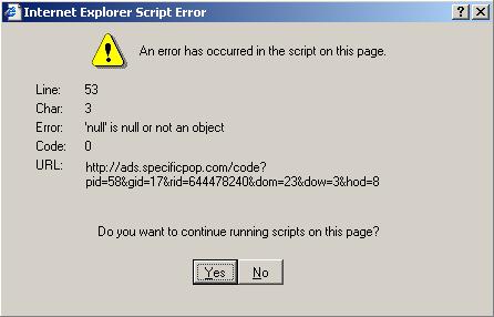 IE Script Error dialog