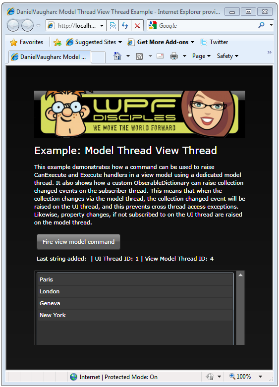 Sample application screen shot
