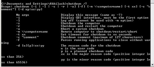 Windows 2003 Shutdown Command Line Example
