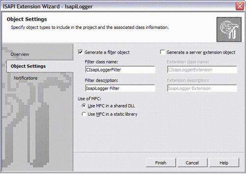 Creation of MFC ISAPI Filter Step 2
