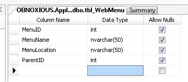 database of menu