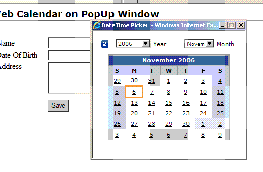 Popup ASP.NET Calendar