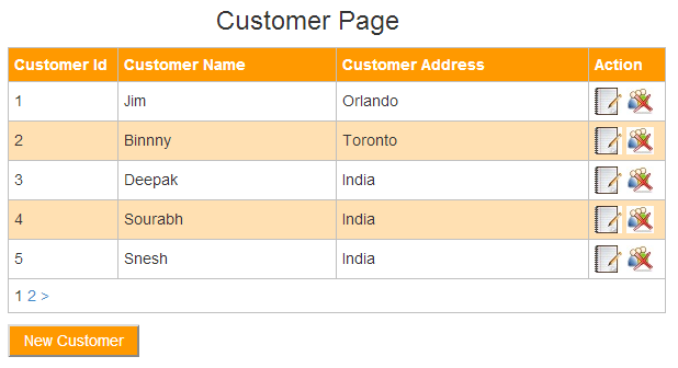 Output for Customer page