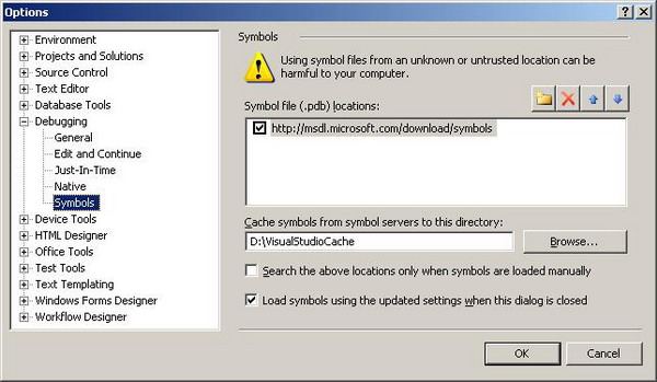 Visual Studio Debug symbol location