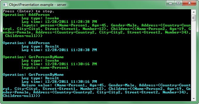 InterfacePresenter example - server