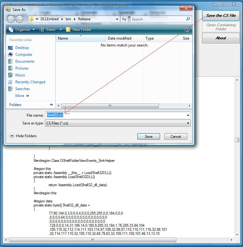 Saving the Shell32.cs file
