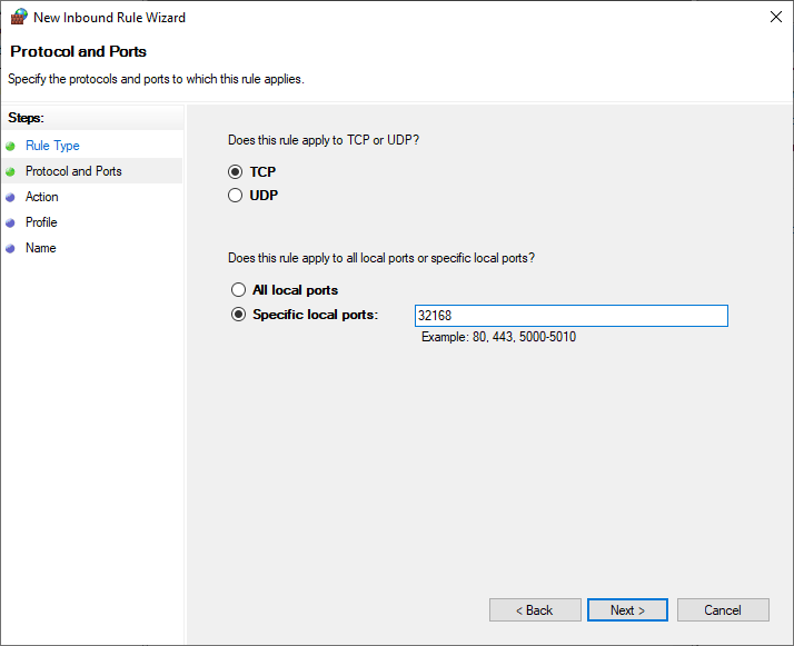 Windows inbound rules TCP