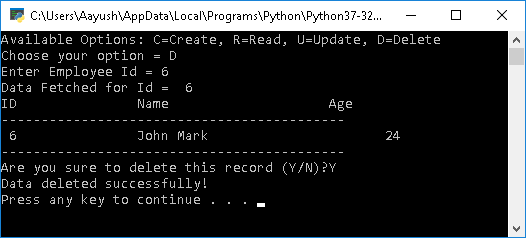 Delete in python