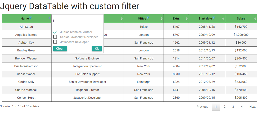 Jquery Datatable With Custom Filter With Materialize Css
