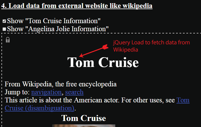 jQuery Load to Fetch Data From Wikipedia