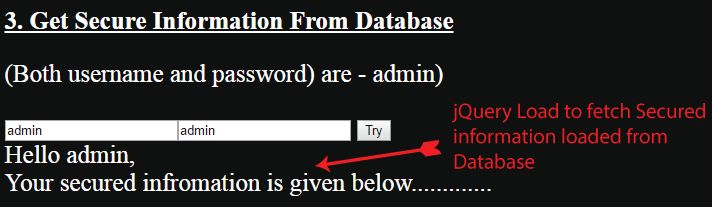 Secured Information Fetch From Database Using jQuery Load