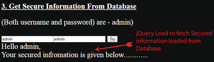 Secured Information Fetch From Database Using  jQuery Load