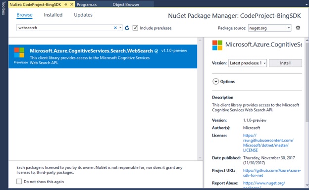 Install SDK NuGet package