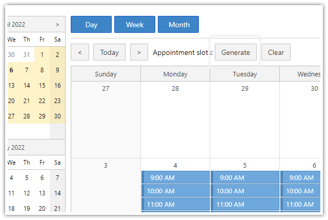 Generate Appointment Slots Button