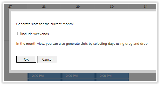 Generate Appointment Slots Modal Dialog