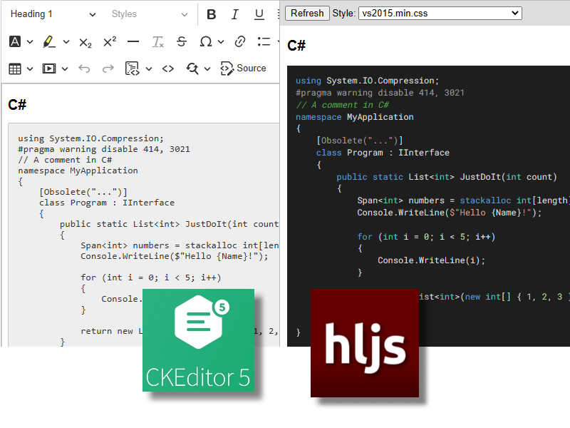 Using CKEditor 5 (with Code Block) and Highlight.js in ASP.NET Web Forms CodeProject
