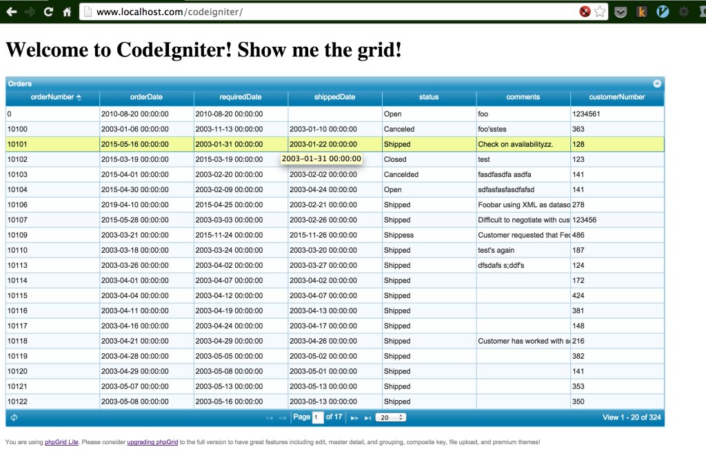phpGrid and Codeigniter Integration CodeProject