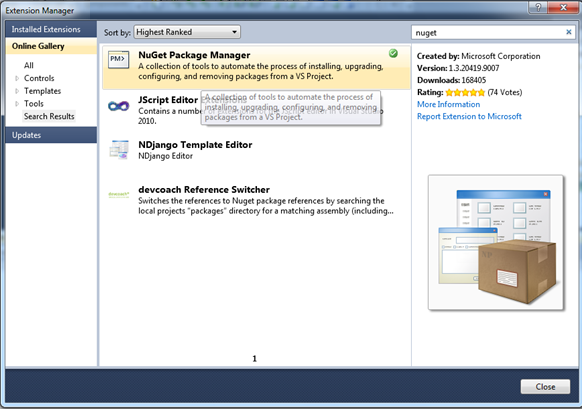 NuGet in Extension Manager
