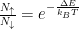 \frac{N_\uparrow}{N_\downarrow} = e^{-\frac{\Delta E}{k_BT}}