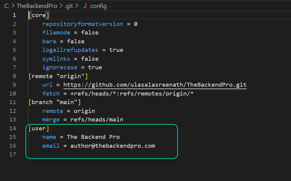 change git config user.name and email