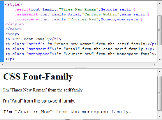 font family in html