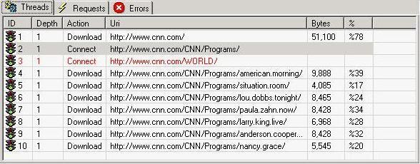 Threads tab view