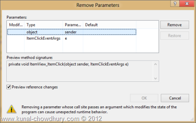 Visual Studio 2012 Refactor - Remove Parameters
