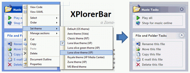 Setting the theme of an XPlorerBar screenshot