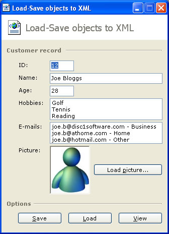 Demo form - Load-Save objects to XML