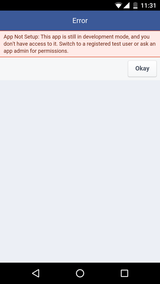 Facebook error App not setup still in development mode