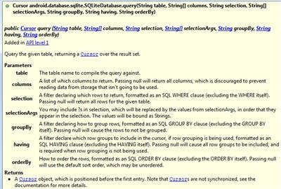 sqlitedatabase query sqlitedatabase query