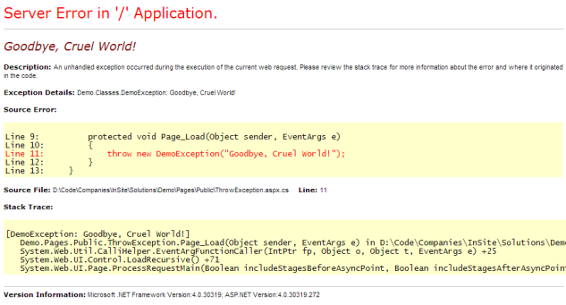 Error Page application. Throw New exception("Error: name is not available for user");. Colorless Error. Throw new exception