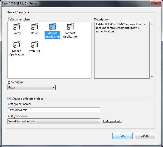 New ASP.NET MVC 4 Project Window
