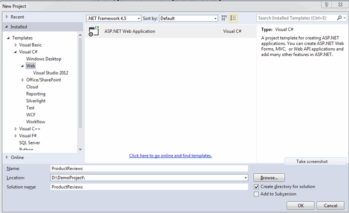 Создать asp net
