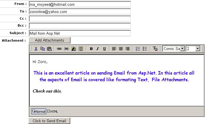 Sending Email from Asp.Net Using Formatted Text Editor and Attachments