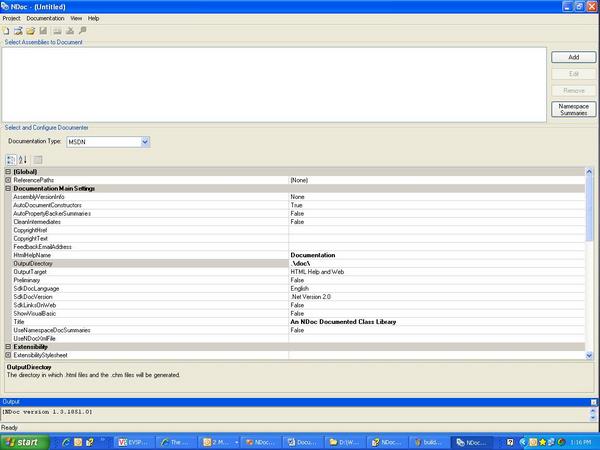 NDoc GUI Screen