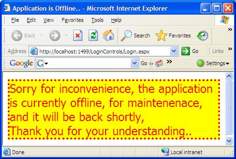 When your application is offline the users will get teh offline message, while the address bar will be pointing at the page user requested.