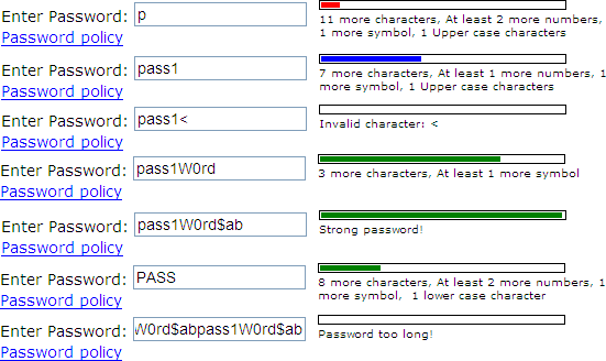 Password Strength steps