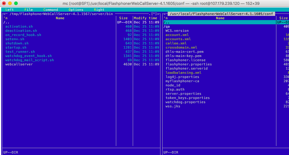 Folder with the Web Call Server 4 configuration file