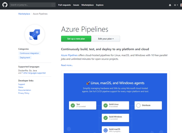 Find the Azure Pipelines application in the GitHub Marketplace