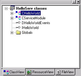 ClassView after adding the HelloWorld object and changing the name of the event interface.