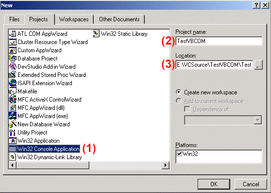VC++ New Project Window