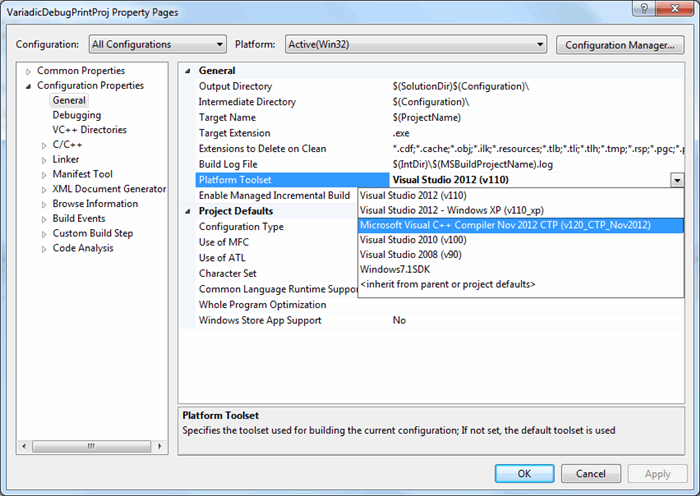 Select VC Nov CTP in Project Configuration