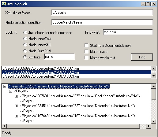 XML Search user interface