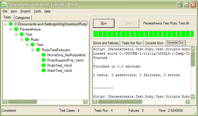 NUnit GUI with NUnit and Ruby/Watir tests side-by-side