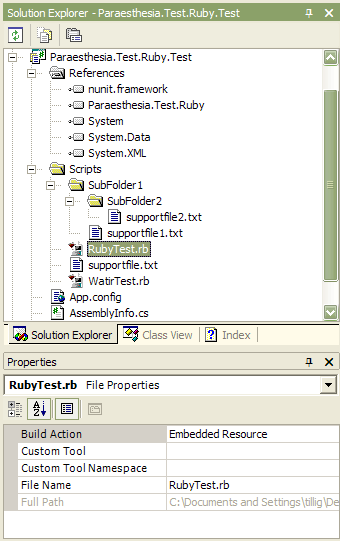 .csproj view of the embedded scripts