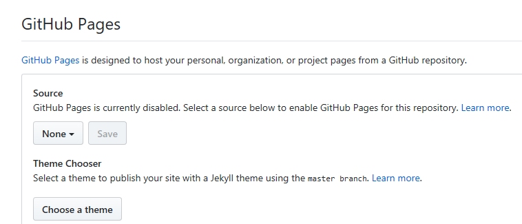 Figure 2: Default GitHub Pages settings