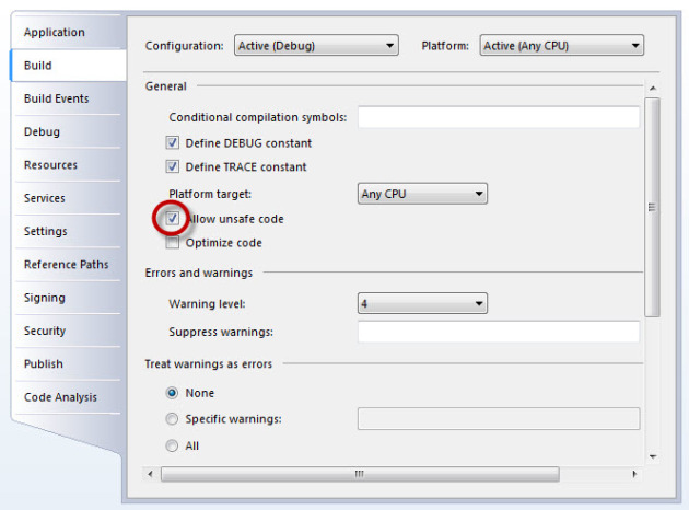 Allow Unsafe Code Image 1
